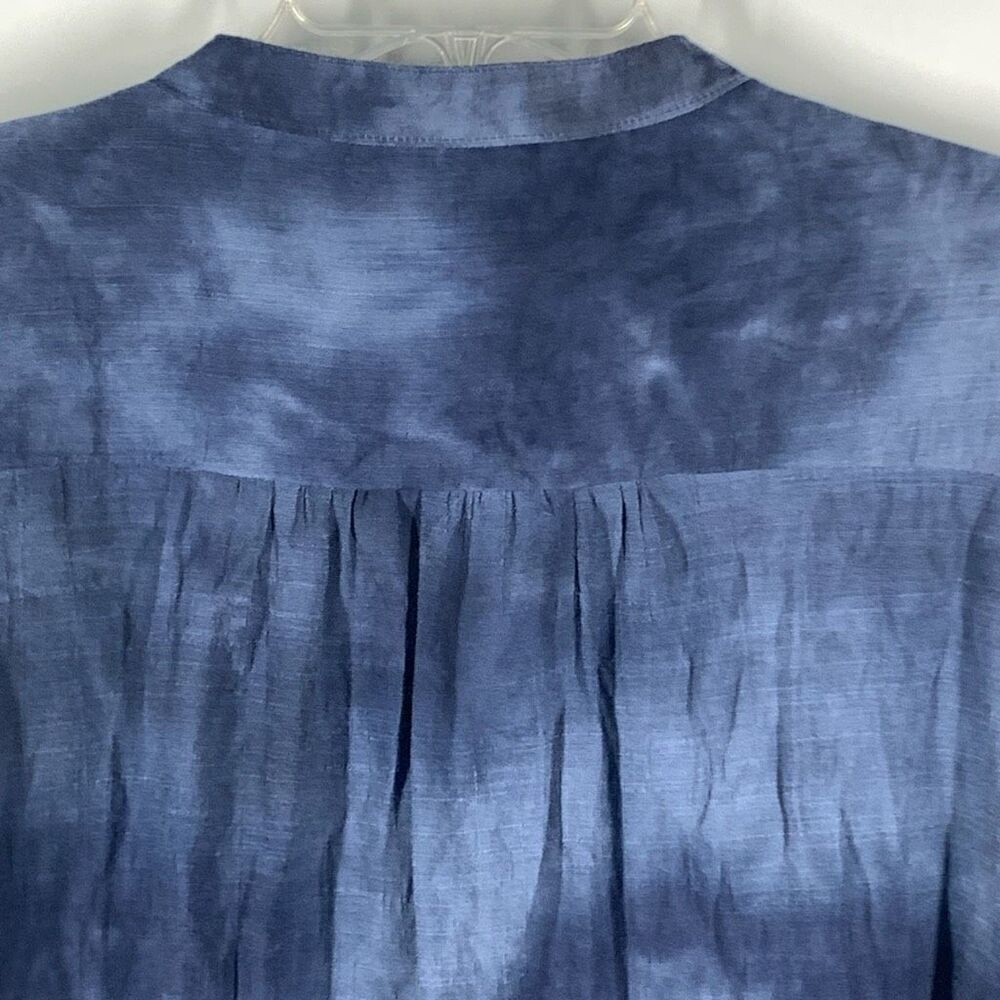New Directions Womens Tie Dyed Split Neck Roll Tab Sleeve Blouse Blue Size XL - Picture 5 of 7
